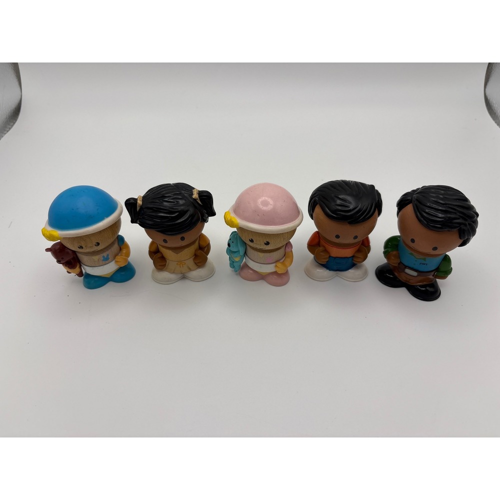 Vintage Play Town Wood Plastic Figures Set of 5 Diverse People Toys Mixed Media